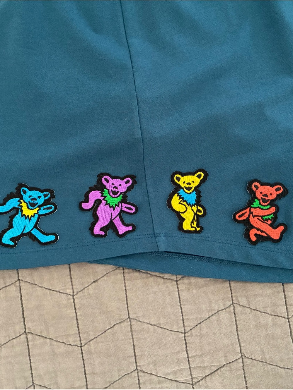 Teal Maxi Skirt with Colorful Dancing Bear Grateful Dead 💀 Appliqués